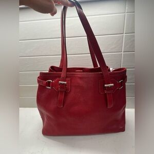 Vintage Prada Vitello Daino Leather Tote Shoulder Bag Red